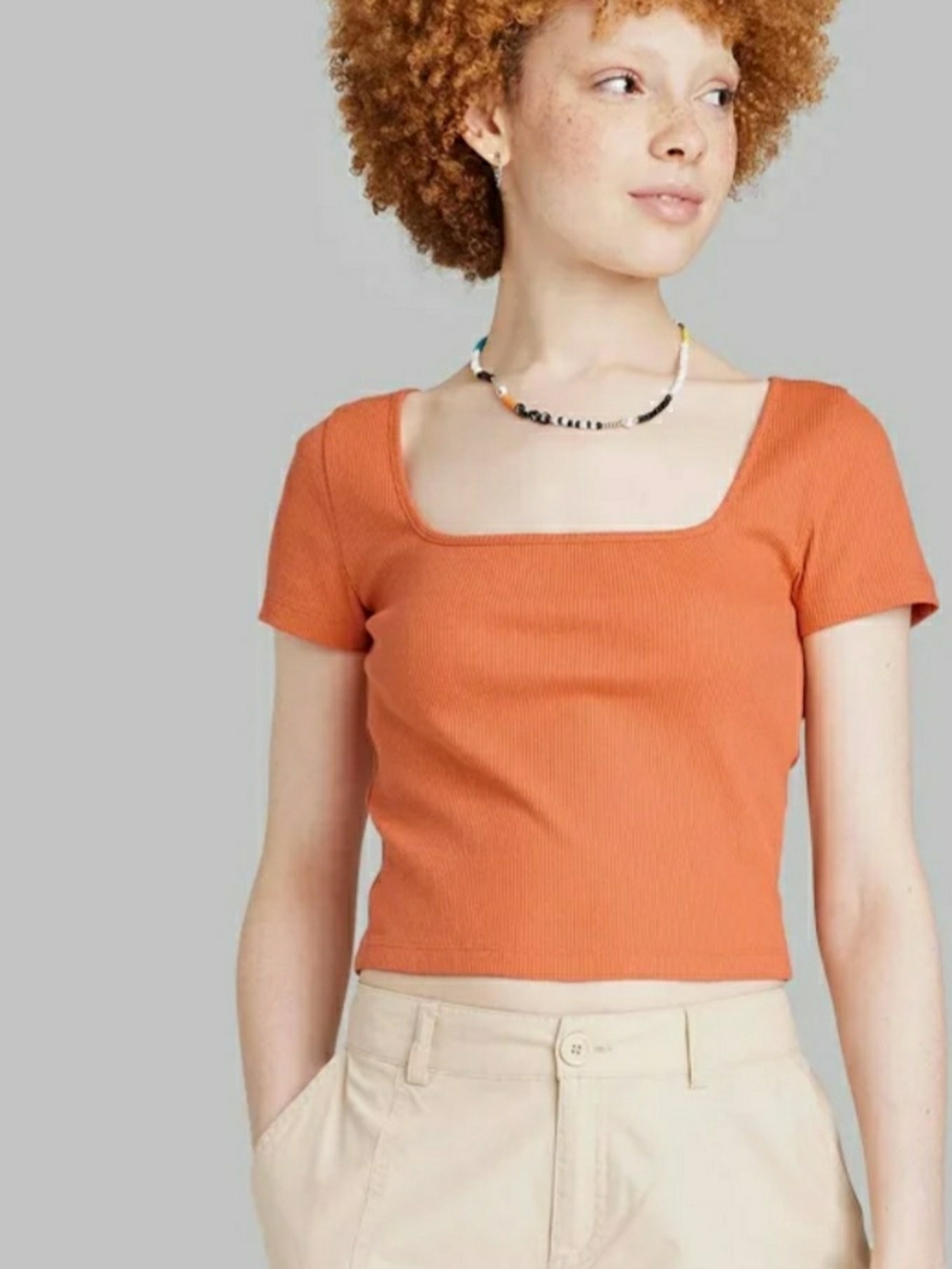NWT Ribbed Square-Neck Crop Top - Orange
